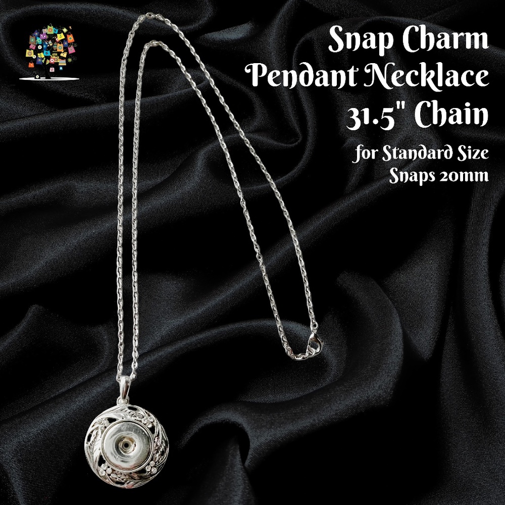 Snap Charm Pendant Necklace includes 31.5” Metal Chain for Standard Size Snaps
